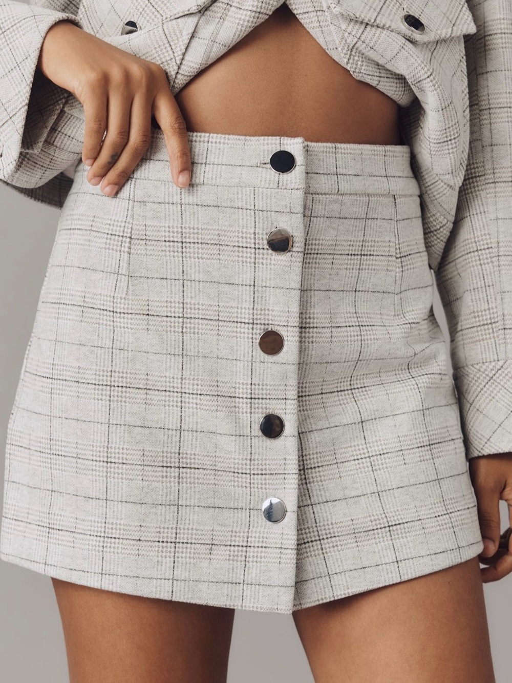 Maeve Cozy Grey Plaid Skort Size 12